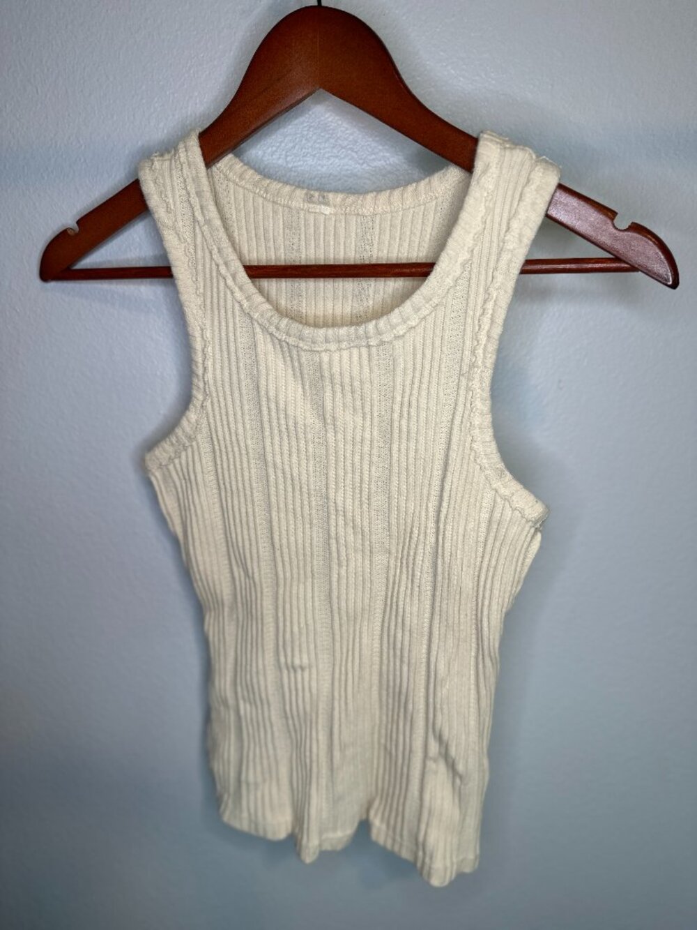 Anthropologie Cream Neutral Ribbed 100% Cotton Tank Top Coastal Minimalist - XS